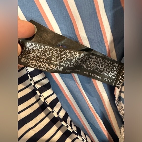 Zara Red, White, Blue Striped Long Sleeve Tie Front Bodysuit Size Small - Picture 9 of 11